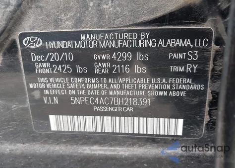 2011 Hyundai Sonata Limited from USA, damaged, VIN 5NPEC4AC7BH218391